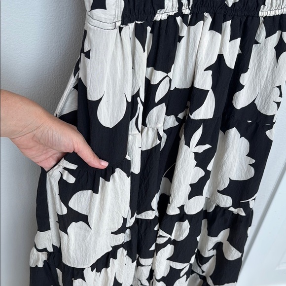Anthropologie Black and Ivory Floral Print  Maxi Dress with Open Low Back - Picture 7 of 14